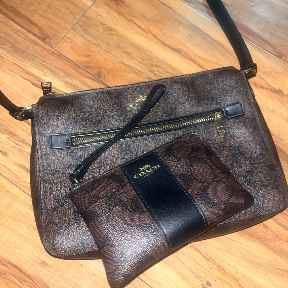 Coach Signature Brown Crossbody Bag and Wristlet